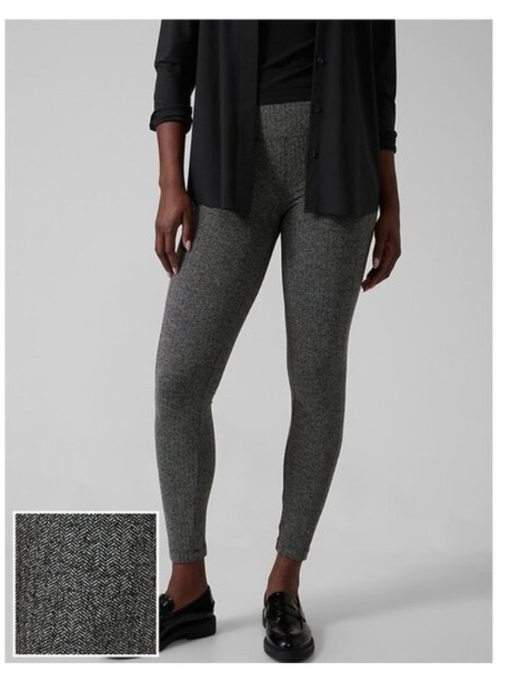 Athleta Delancey Herringbone Tight in Black / Abalone Grey - Size M